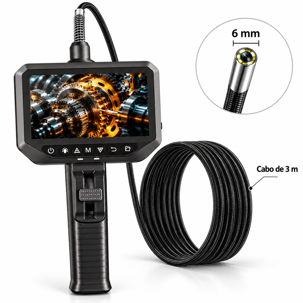 Câmara de Inspeção Industrial HD 360° com Ecrã de 5″