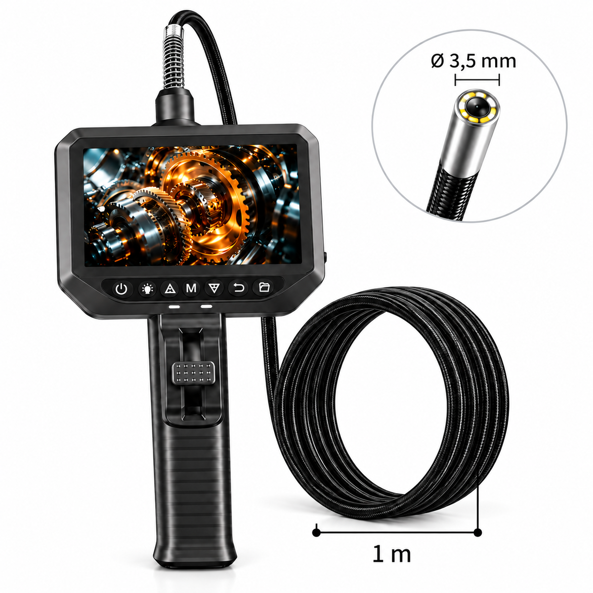 Câmara de Inspeção Industrial HD 360° com Ecrã de 5″