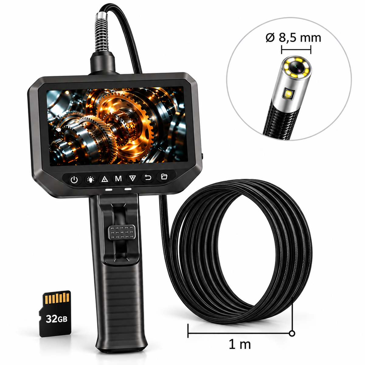Câmara de Inspeção Industrial HD 360° com Ecrã de 5″