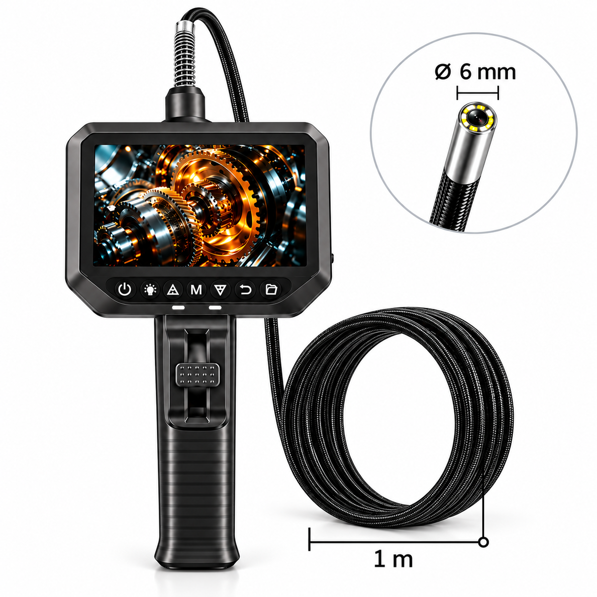 Câmara de Inspeção Industrial HD 360° com Ecrã de 5″