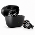 Auriculares preto com caixa de carregamento