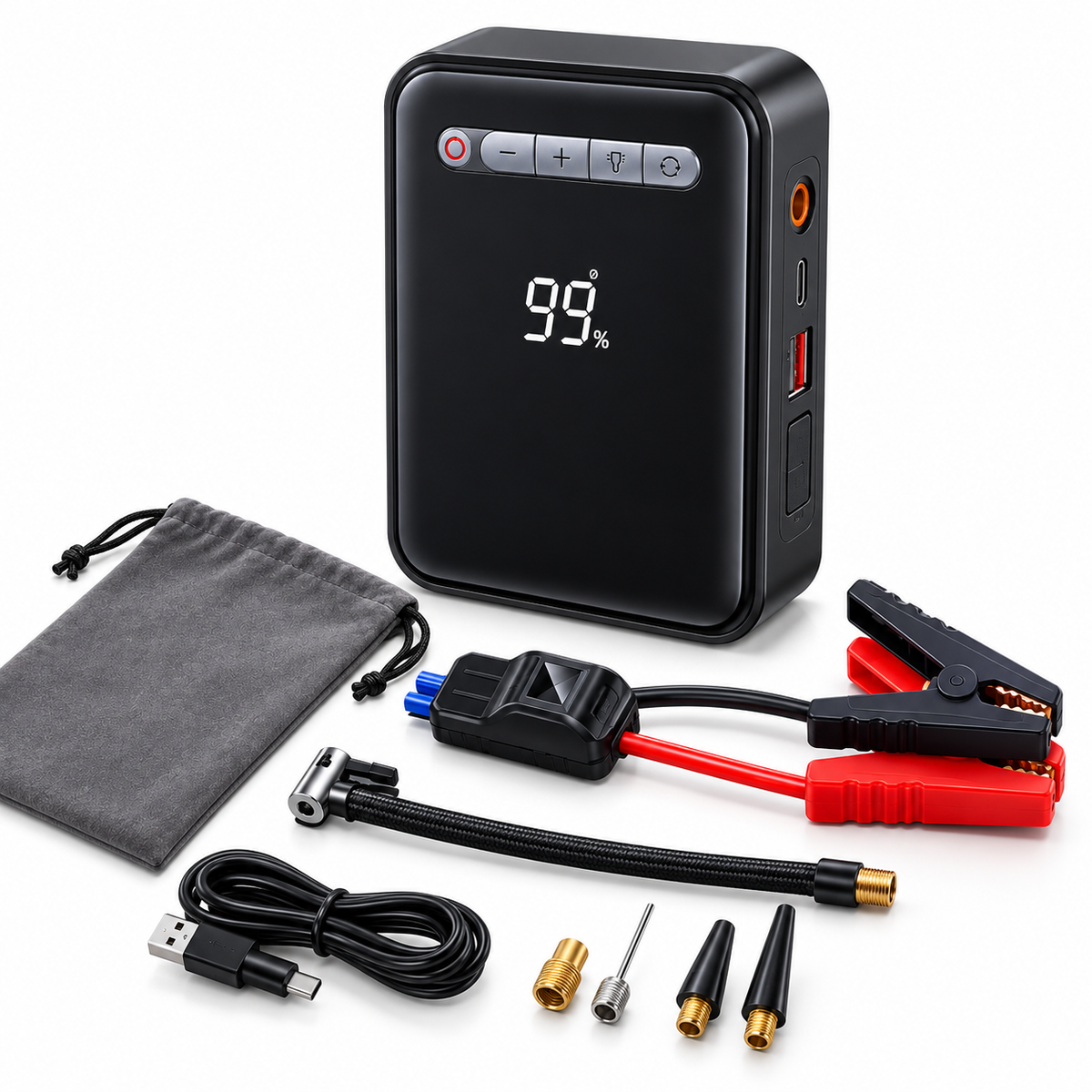 Auxiliar de Arranque 12 V com Compressor de Ar — 4 em 1