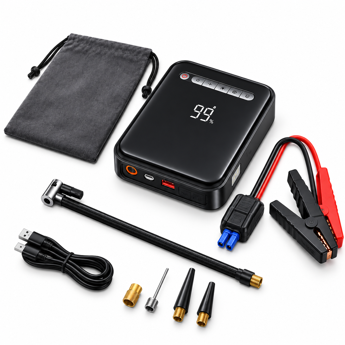 Auxiliar de Arranque 12 V com Compressor de Ar — 4 em 1